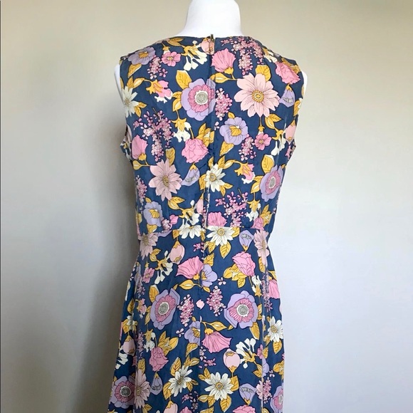 100% Silk 80s Boho Floral Fit & Flare Dress - Picture 4 of 5